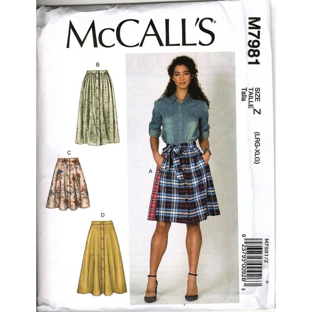 McCall's M7981 Misses L to XL Button Front Skirt Uncut Sewing Pattern New